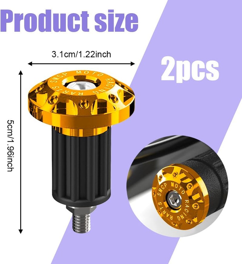 Lecctso 2PCS Universal Motorcycle Bar End Plug, Aluminum Alloy Handlebar Grip End Caps, 7/8" 22mm Moto Grips Ends Replacement for Kawasaki, Suzuki, Yamaha, Ducati (Gold) - Image 2